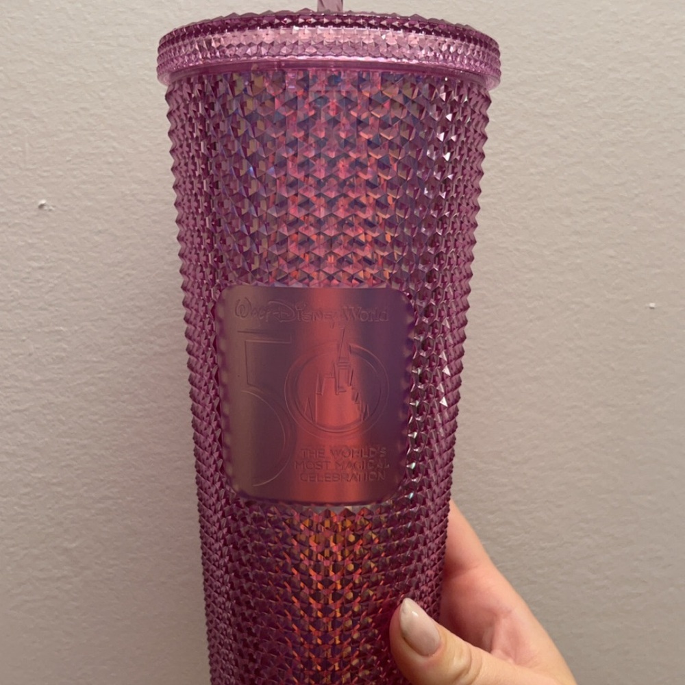 Pink Studded Disney World 50th Anniversary Studded Iridescent Tumbler